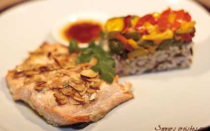 Saumon en croûte d'amandes et poivre 3 couleurs
