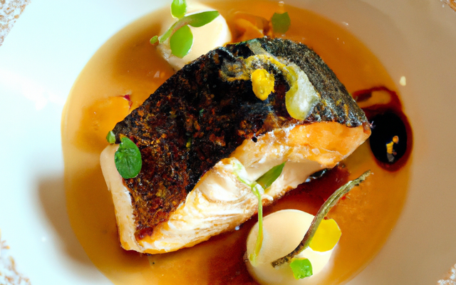 Dorade au foie gras normand, soufflé au calvados, jus acidulé