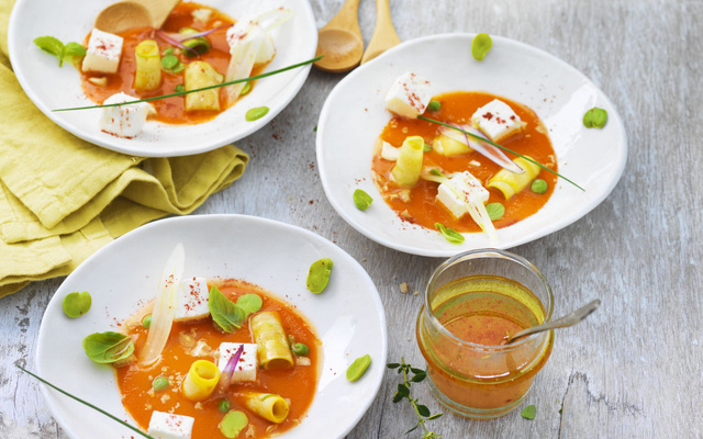Velouté tomate-poivron au Carré Frais© légumes Tandoori