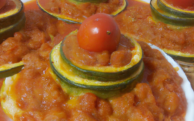 Puits de courgettes à la compotée de tomates