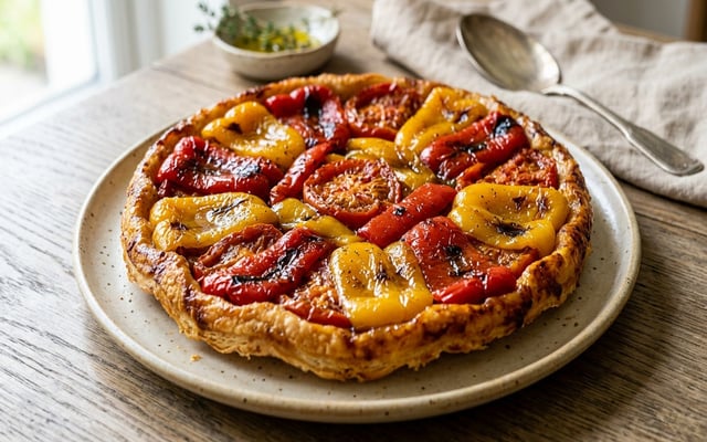 Tarte tatin aux poivrons grillés à l'huile