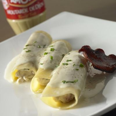 Cannellonis au poulet, crème de moutarde