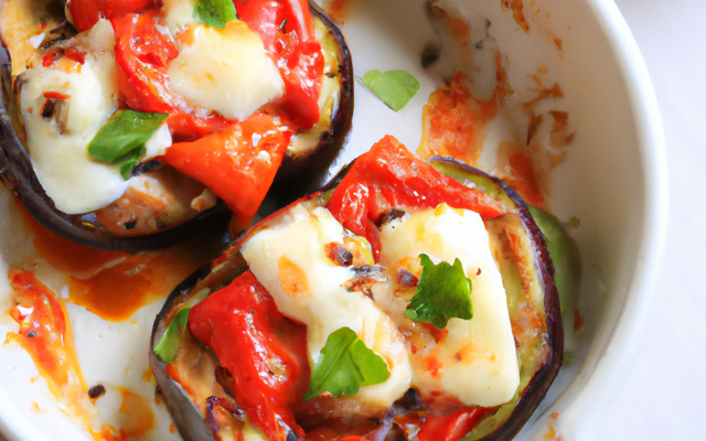 Minis-cocottes aux aubergines, poivrons et mozzarella