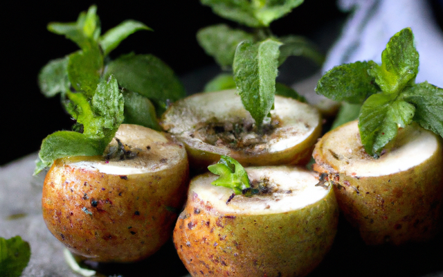 Poires pochées à la menthe poivrée de Milly La Forêt