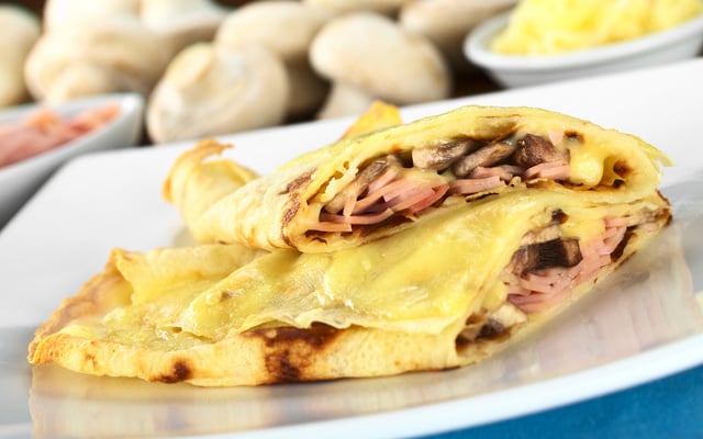 Crêpes fourrées jambon et champignons