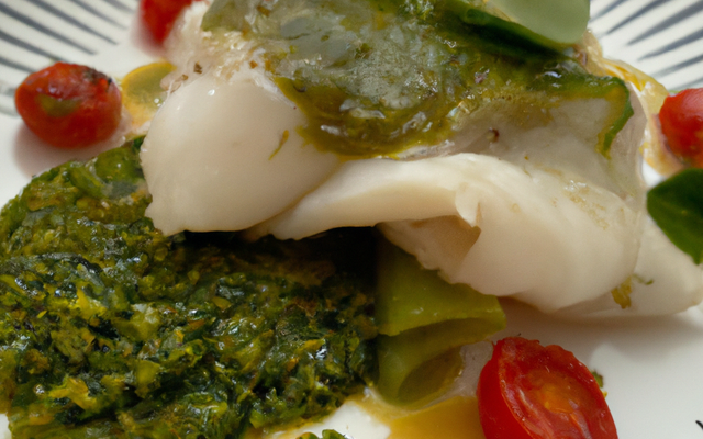 Cabillaud 44°, légumes verts et salsa verde