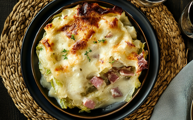 Gratin de chou chinois jambon et mozzarella