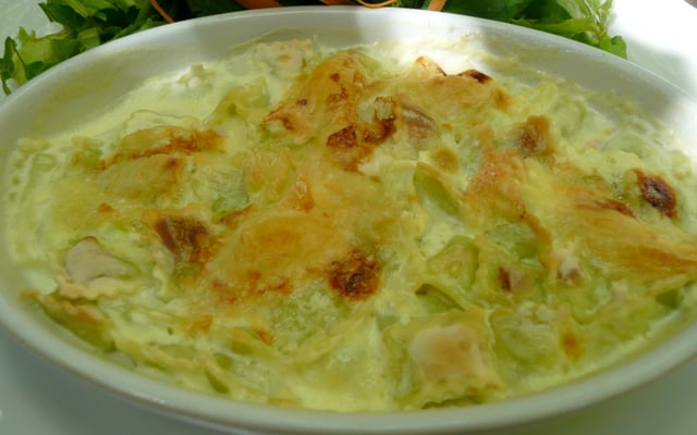 Gratin de ravioles, picodons de la Drôme et noix du Royans