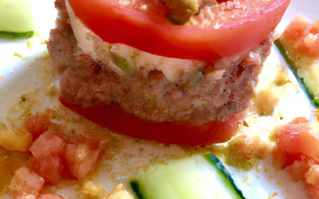 Tartare tomate, concombre aux noisettes, mousse de fromage Breton et ships de lard fumé