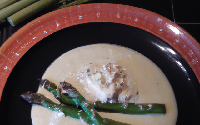 Pointe d'asperges vertes, crème à la Fourme d'Ambert