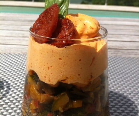 Pisto et sa mousse péquillo chorizo