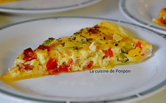 Tarte aux courgettes, poivron, oignon et chorizo