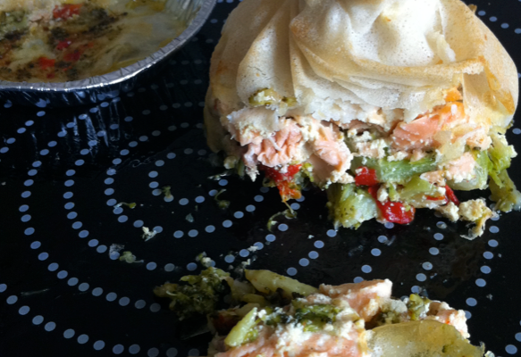 Aumonière craquante au saumon et légumes