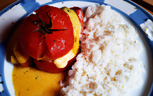 Tomates et pomme de terre farcie et son riz à la crème de citron
