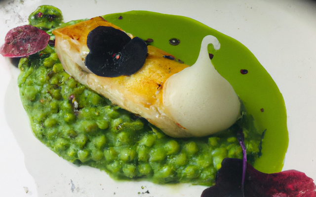 Turbot vapeur, coulis de petits pois à la verveine et au wasabi