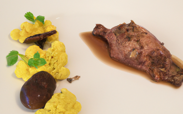 Chapon au foie de canard, champagne et morilles