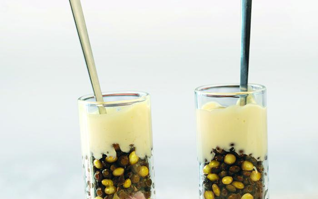 Verrine de lentilles, jambon et fromage frais