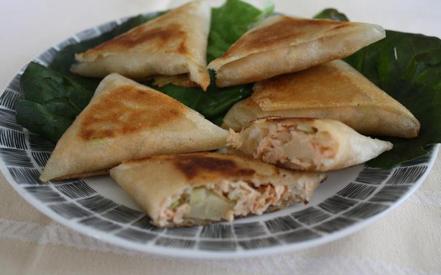 Samoussas poire,saumon,fenouil et parmesan