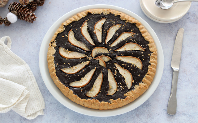 Tarte au chocolat et poire vegan