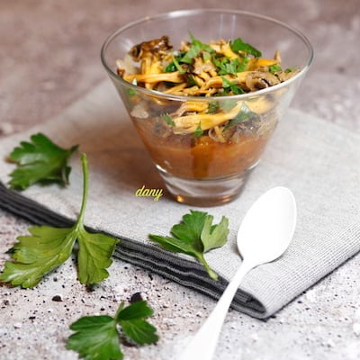 Purée de potiron aux chanterelles