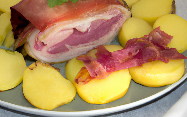 Pommes de terre farcie fourme d'ambert et son jambon du pays