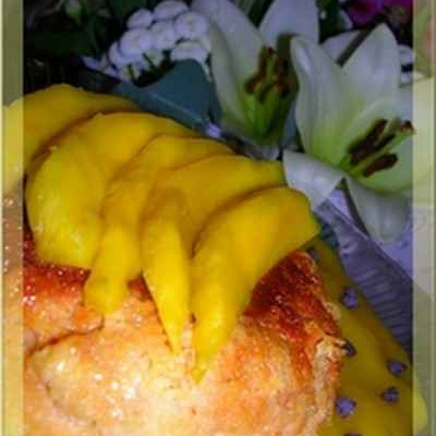 Flan coco et coulis de mangue