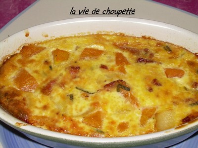 Clafoutis de potiron à la sauge et aux lardons