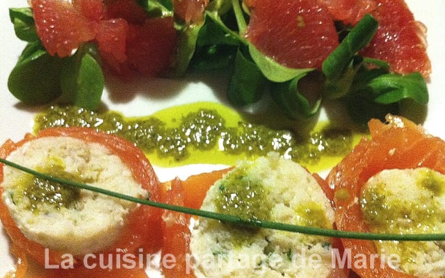 Mousseline de Cabillaud au saumon fumé et son pesto de mâche