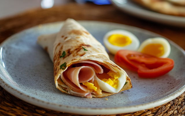 Wrap jambon, tomate et œuf