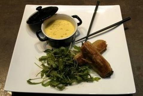 Croustillant de canard aux cerises, émulsion de patate douce