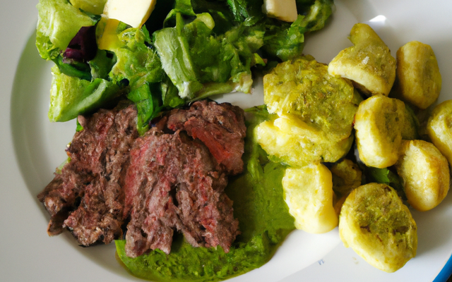 Rôti de bœuf au pesto vert, gnocchis et salade façon César