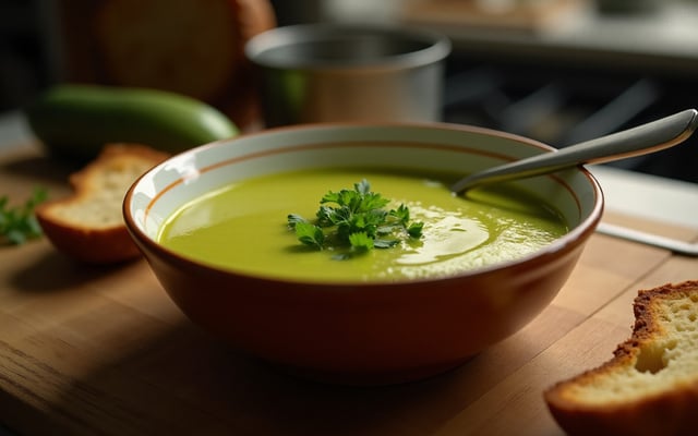 Velouté froid de courgettes au basilic