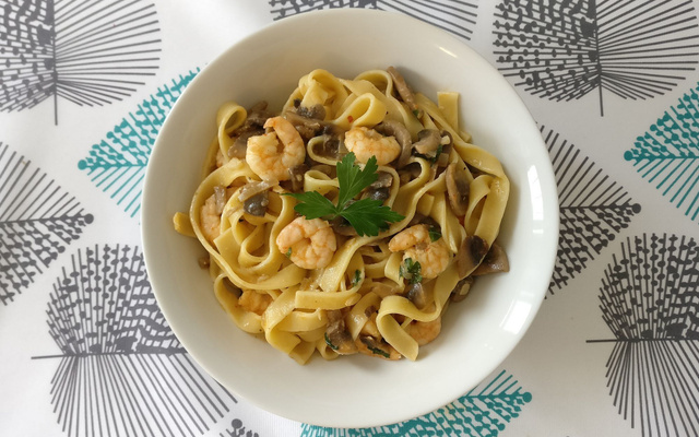Tagliatelle aux crevettes et champignons