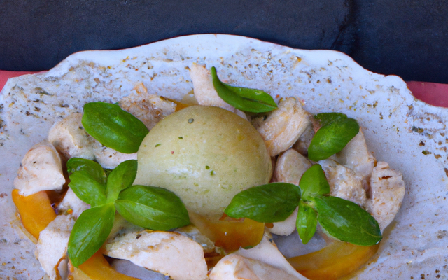 Salade de mâche aux melons, basilic et blanc de poulet