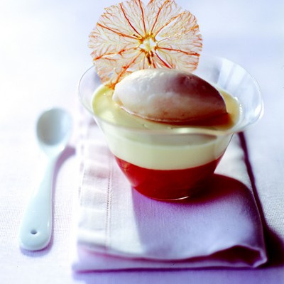 Suprêmes et zestes de pamplemousse de Floride en gelée, panna cotta parfumée à la cardamome, sorbet au pamplemousse de Floride