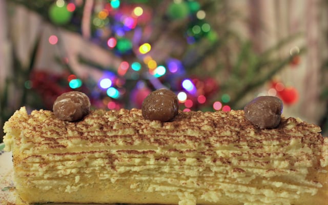 Bûche choco-marrons glacés et fleur d'oranger