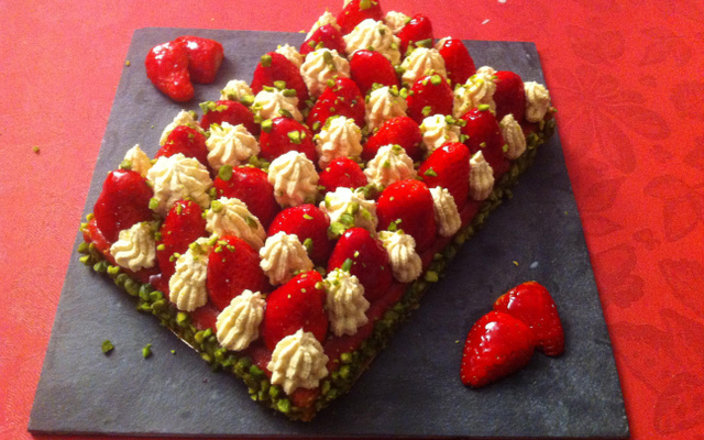 Tarte aux fraises et sa crème pistache