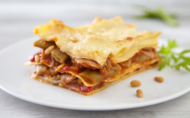 Lasagne de haricots plats et jambon de Parme