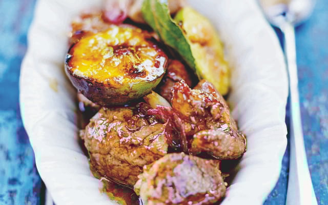 Filet mignon caramélisé et figues rôties