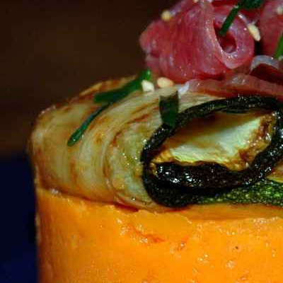 Duo de patates douces et courgette avec son jambon de pays