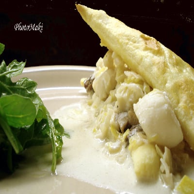 Feuilleté de Pétoncles aux Poireaux et aux Champignons