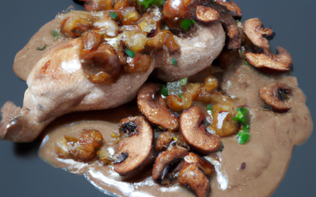 Chapon aux cèpes, noix et noisettes