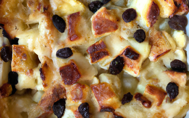 Gratin de brioche à la poire et aux raisins secs