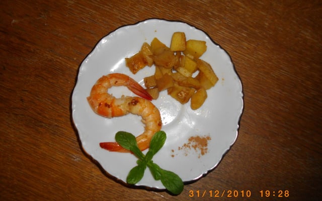 Crevettes poêlées aux pommes vertes