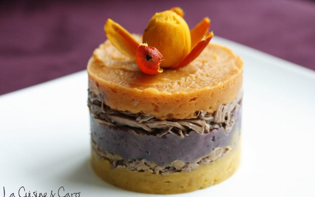 Trilogie de patates douces et confit de canard