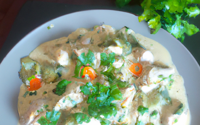 Poulet aux verdures d'été,à la crême de coco et coriandre