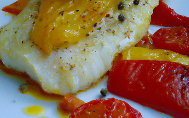 Poisson blanc aux 3 poivrons, tomates provençales et gratin dauphinois d'Elisabète