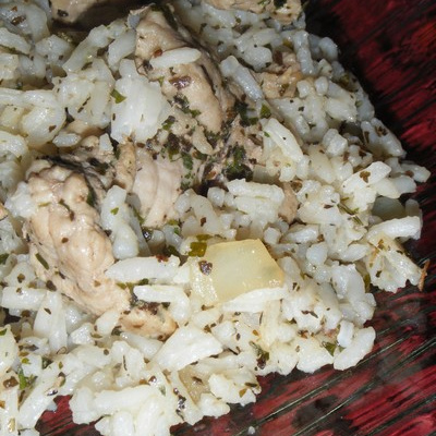 Escalope de poulet et son riz vert