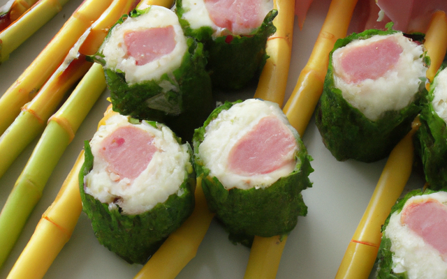 Makis au jambon cru, riz et asperges