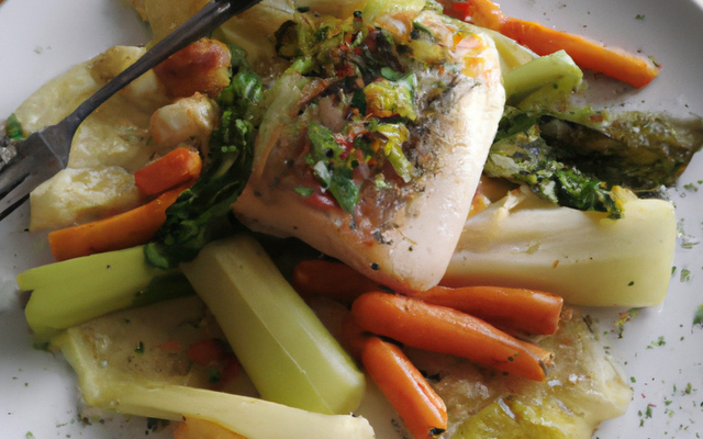 Filets de bar aux petits légumes et au champagne recyclé